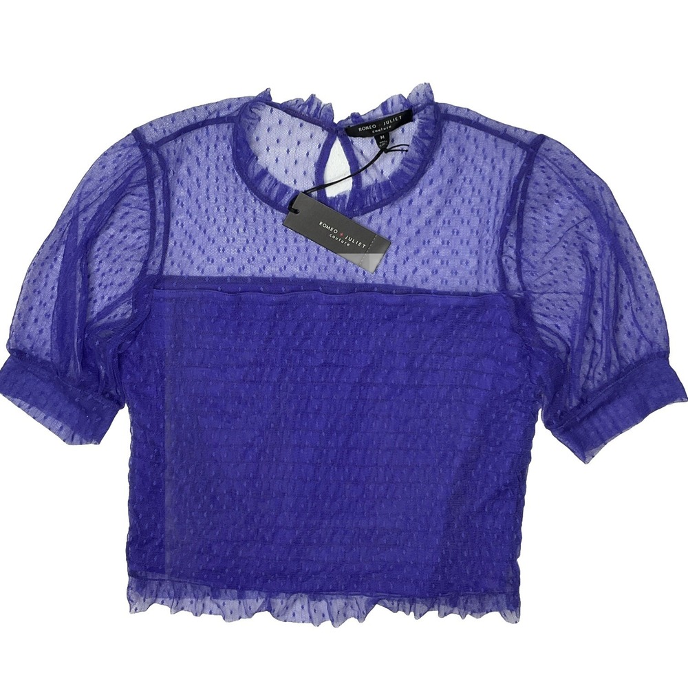 Romeo & Juliet Couture Top Blouse Short Sleeve Mesh High Neck Women Sz M NWT $85